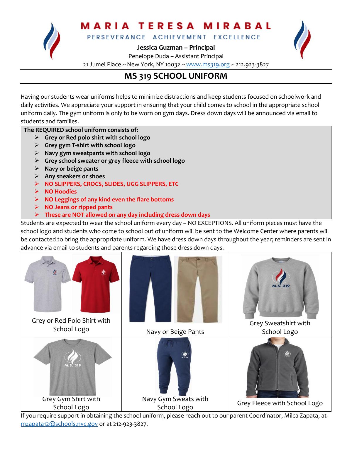 M.S. 319 uniform update announcement