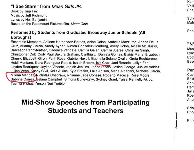 M.S. 319 students at the Broadway Junior Student Celebration