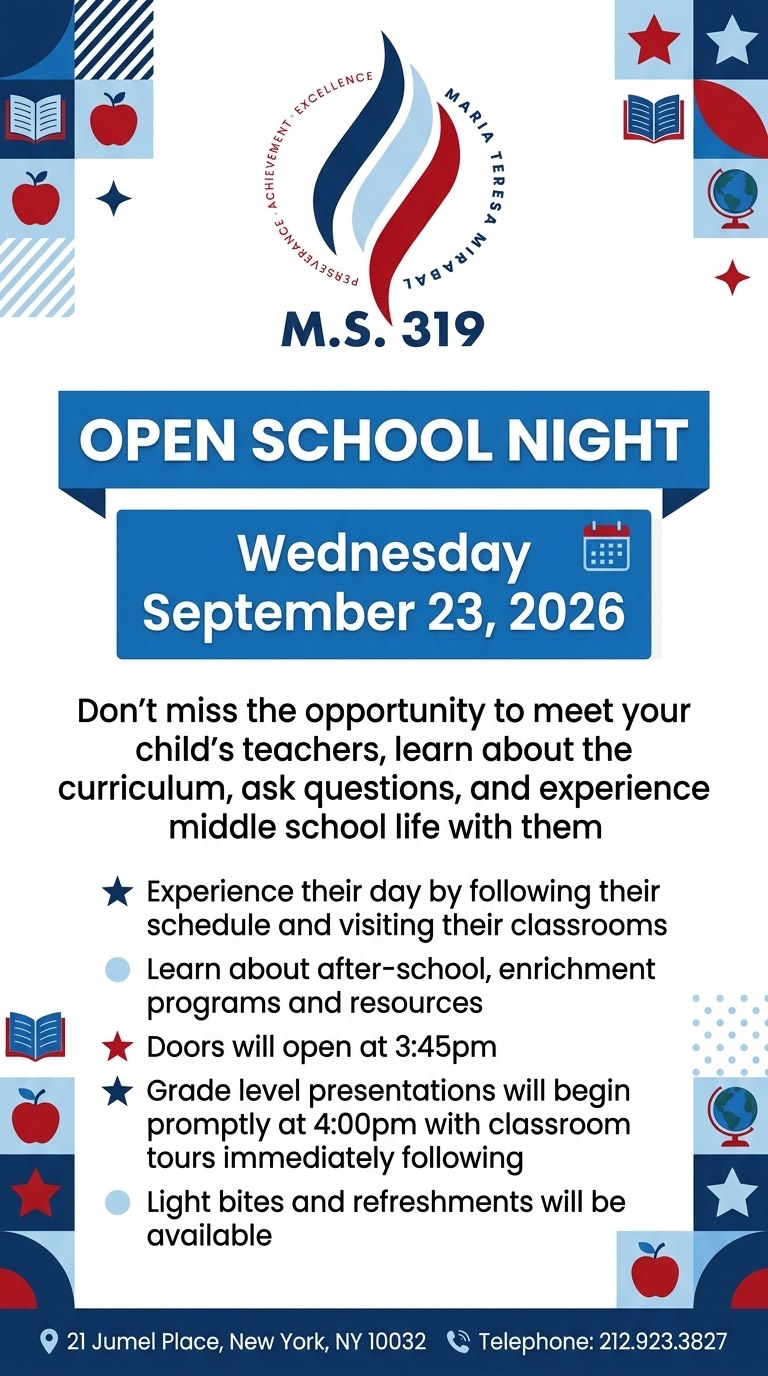 Open School Night flyer in English
