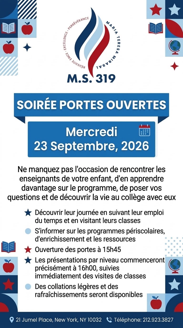Affiche de la Soirée Portes Ouvertes en français