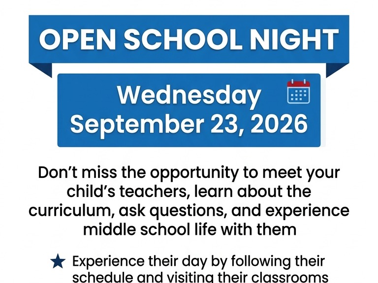 Open School Night flyer — Wednesday, September 23, 2026 at M.S. 319